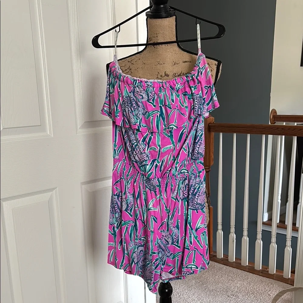 Lilly Pulitzer Anja Pink and Green Floral romper size medium - Picture 4 of 7